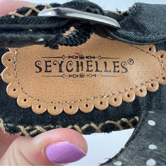 Seychelles SINGAPORE Sandals Womens 8 Cork Wedge Heel Slingback Peep Toe Black - Picture 10 of 10